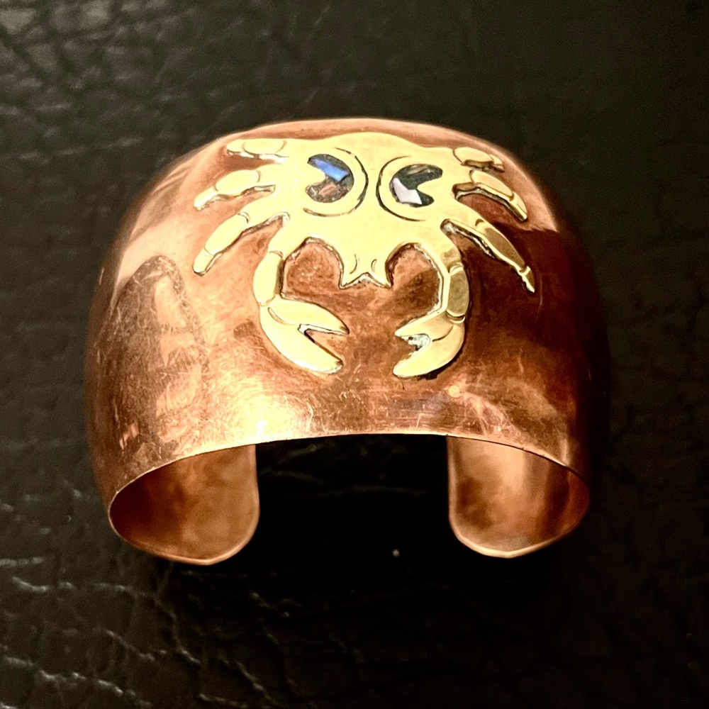 Vintage Celia Harms Copper & Brass Handmade Wide Cuff, Signed